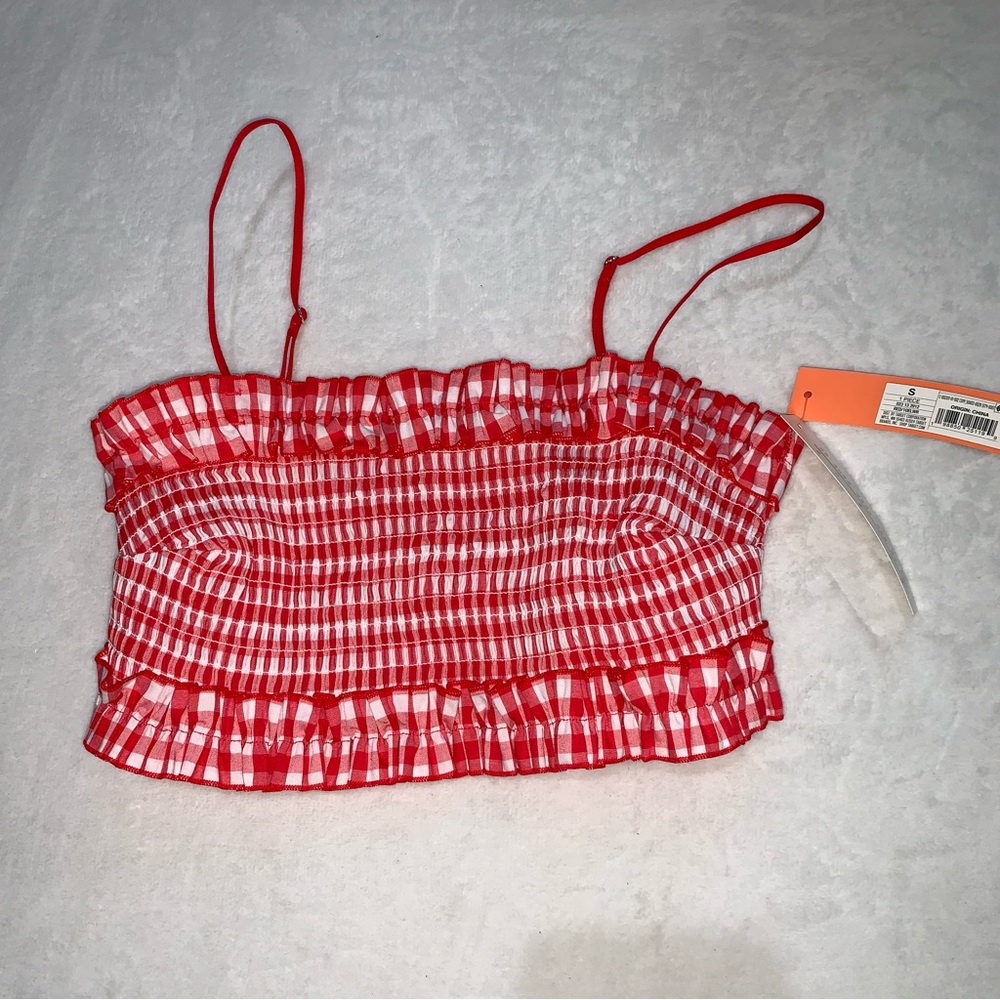 Colsie Red and White Gingham Pajama Top size small smocked new with tags